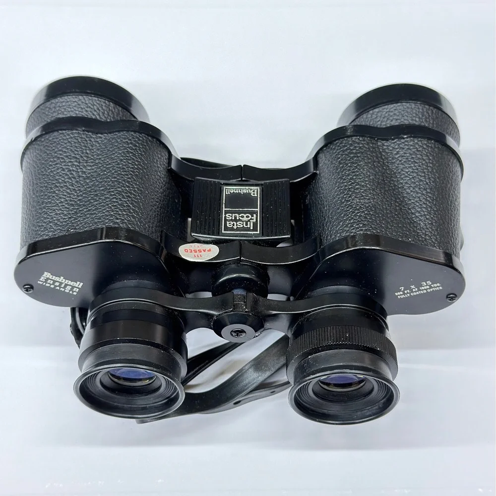 Vtg Bushnell Ensign 7x35 Insta-Focus Wide Angle Binoculars w/ Case‎ Manual Japan
